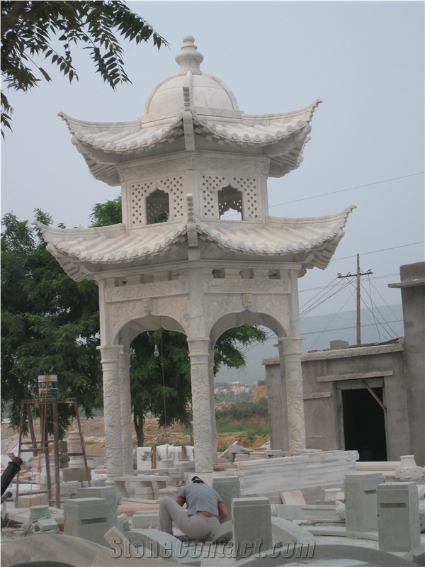 Hand Carved Grey Marble Double Gazebo in Chinese Style