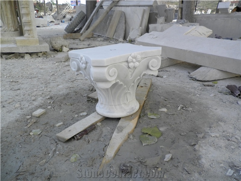 White Marble Column Capital in Roman Style