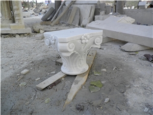 White Marble Column Capital in Roman Style
