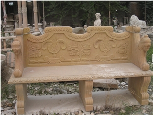 Yellow Marble Bench with Hand Carved Outdoor Furniture