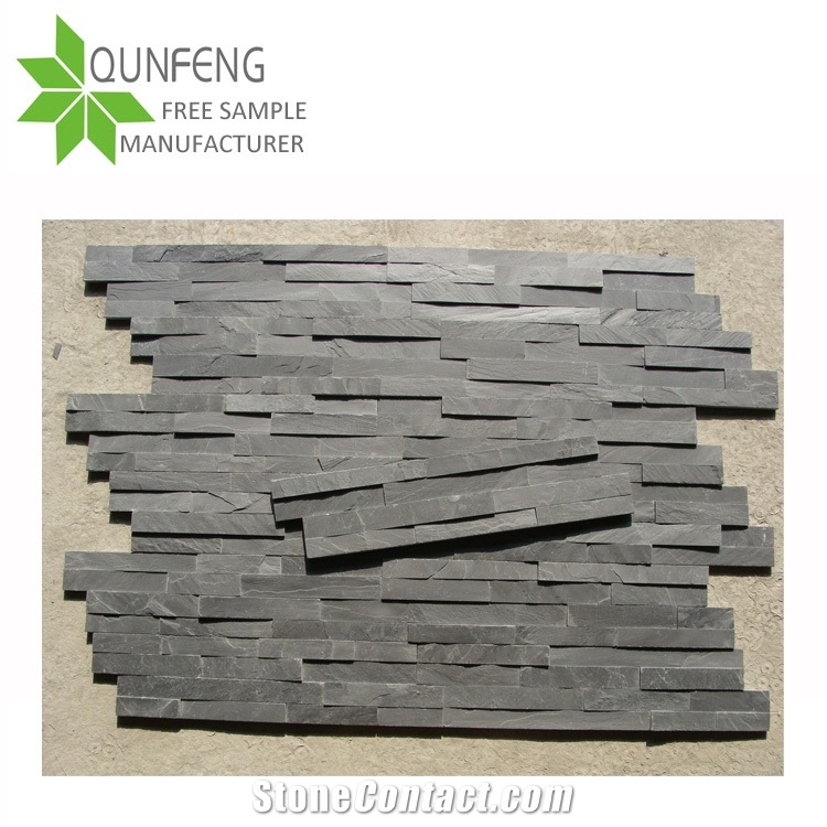 Black Slate Charcoal Natural Culture Stone Stacked,Tile Wall Cladding Panel Split Face Mosaic Rock 36x10cm Z-Shape Veneer
