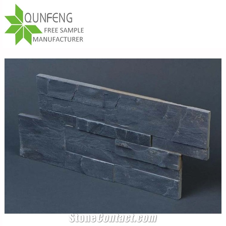 Ce Passed 18x35cm Shape S Durable Non-Fading Natural Black Slate Stone Wall Panel,Slate Stacked Stone for Wall Decor,Manufactured Stone Veneer