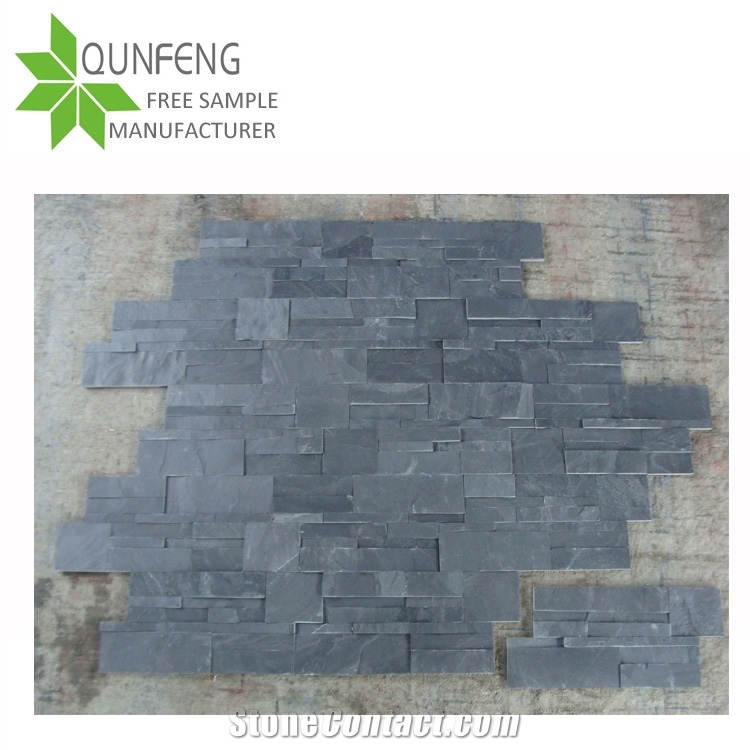 Ce Passed 18x35cm Shape S Durable Non-Fading Natural Black Slate Stone Wall Panel,Slate Stacked Stone for Wall Decor,Manufactured Stone Veneer