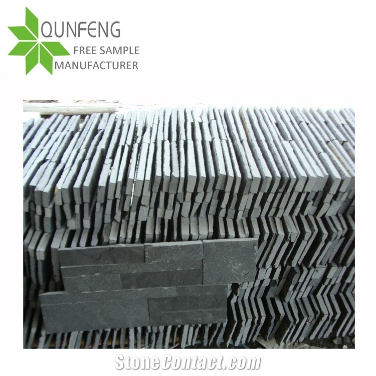 Ce Passed 18x35cm Shape S Durable Non-Fading Natural Black Slate Stone Wall Panel,Slate Stacked Stone for Wall Decor,Manufactured Stone Veneer