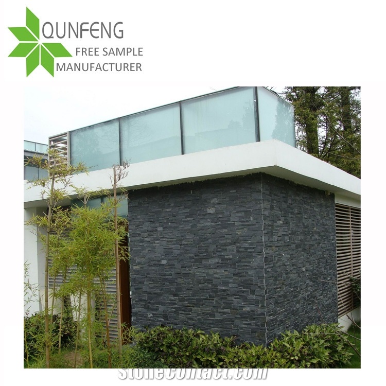 Ce Passed 18x35cm Shape S Durable Non-Fading Natural Black Slate Stone Wall Panel,Slate Stacked Stone for Wall Decor,Manufactured Stone Veneer
