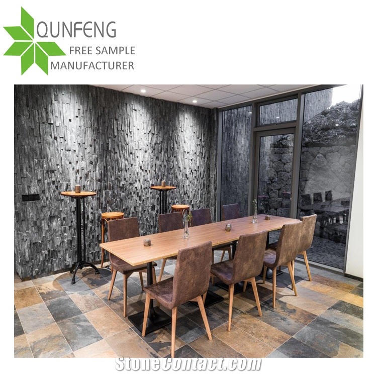 Ce Passed Erosion Resistance Antacid Durable Rough Surface Natural Black Slate Wall Panel