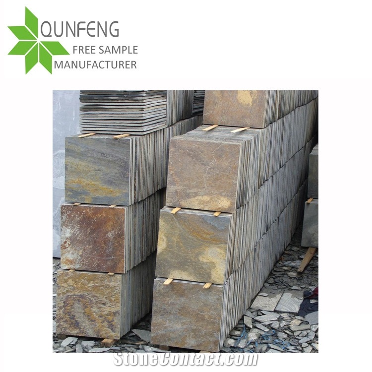 China Multicolor/ Rusty Flooring Slate,Slate Tile,Rust Slate Paving Stone, Golden Yellow Slate Wall Covering