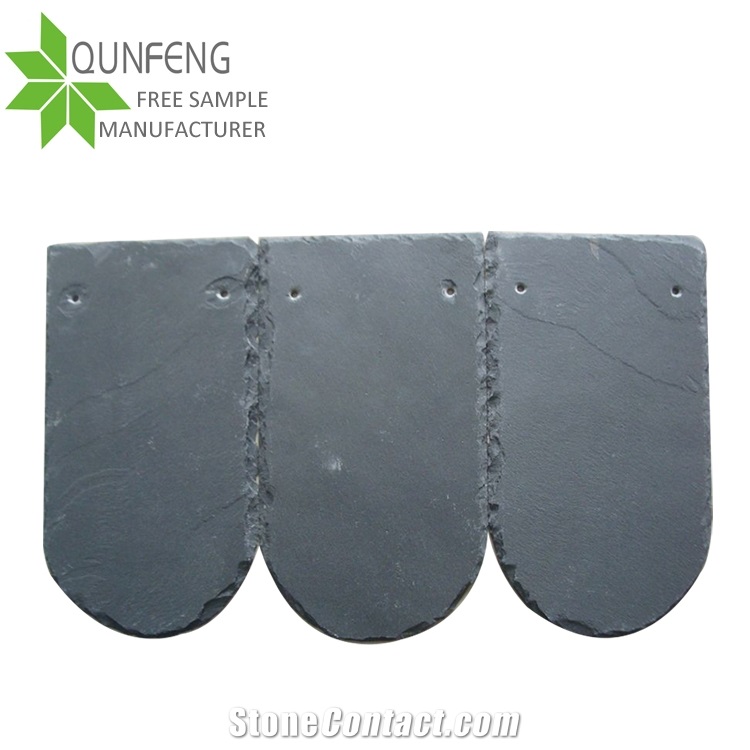 Chipped Edges and Drilled Two Holes Split Black Roofing Slate Tiles for Roof