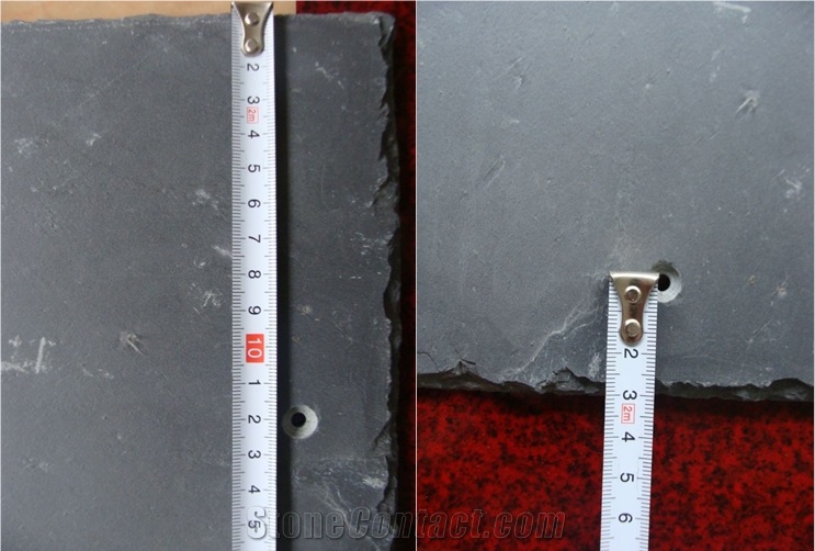Chipped Edges and Drilled Two Holes Split Black Roofing Slate Tiles for Roof