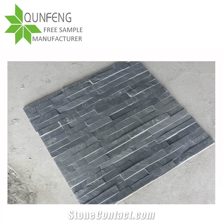 Fireplace Split Black Slate Wall Panel Stone, Interior and Exterior Wall Decorative Stone