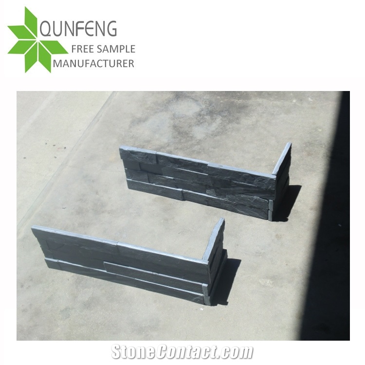 Fireplace Split Black Slate Wall Panel Stone, Interior and Exterior Wall Decorative Stone