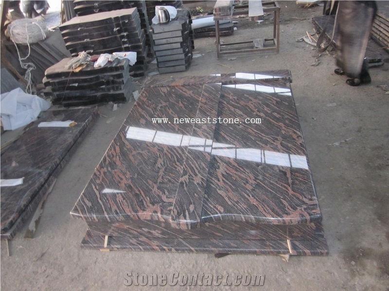 China Rose Aurora Granite Polished Headstone, Vase, Lamp, Gravestone, European Style Aurora Granite Tombstone & Monument with Carving