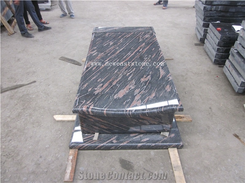 China Rose Aurora Granite Polished Headstone, Vase, Lamp, Gravestone, European Style Aurora Granite Tombstone & Monument with Carving