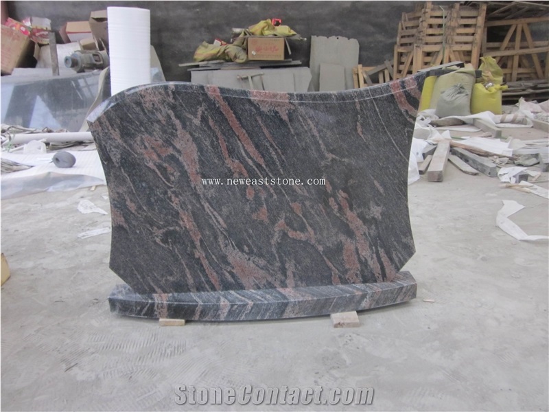 China Rose Aurora Granite Polished Headstone, Vase, Lamp, Gravestone, European Style Aurora Granite Tombstone & Monument with Carving
