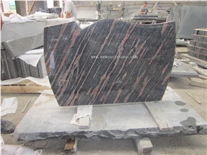 China Rose Aurora Granite Polished Headstone, Vase, Lamp, Gravestone, European Style Aurora Granite Tombstone & Monument with Carving