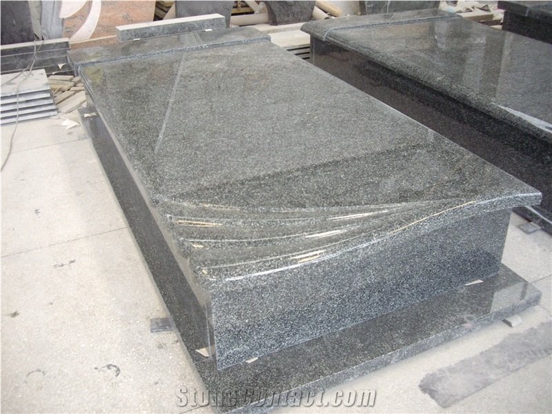 G699 Green Granite Tombstone & Monument, G699 Poland Style Tombstone with Cross