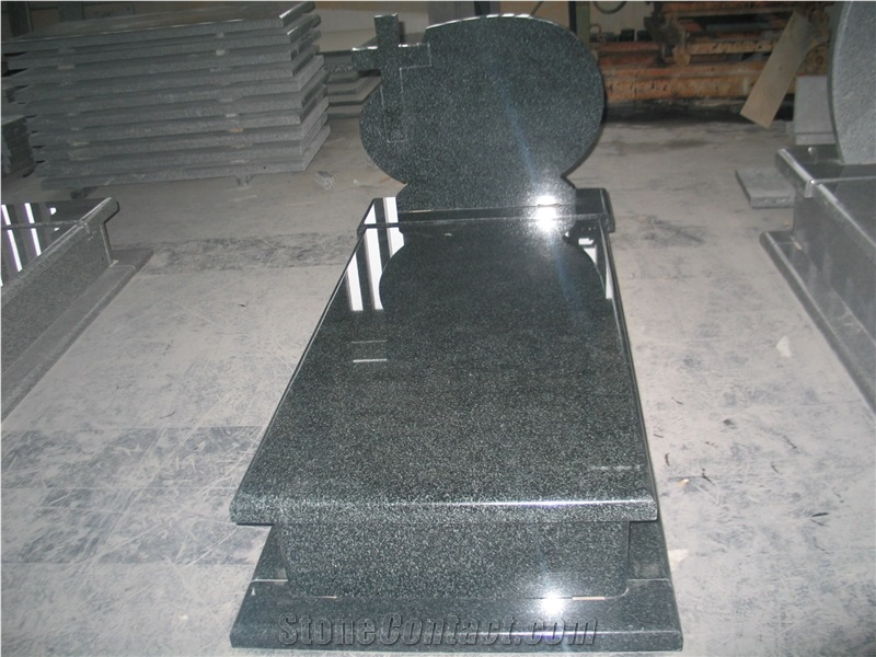G699 Green Granite Tombstone & Monument, G699 Poland Style Tombstone with Cross