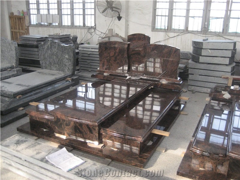 Indian Aurora Granite Tombstone & Monument, Red Granite Tombstone, Aurora Polished Rose Carving Tombstone & Monument