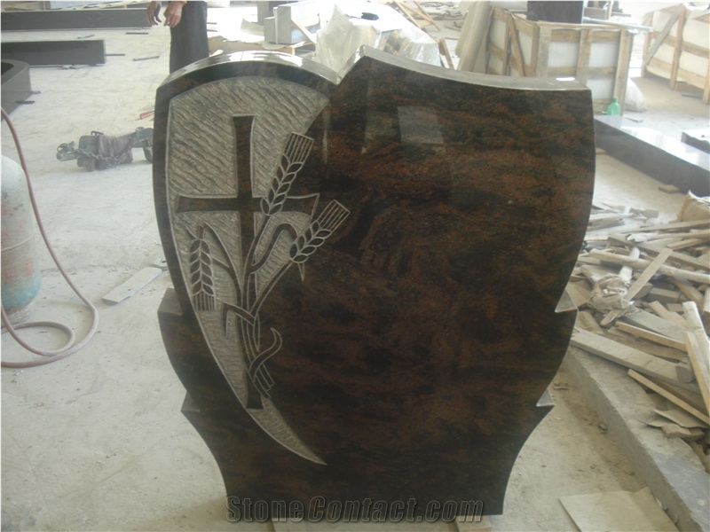 Indian Aurora Granite Tombstone & Monument, Red Granite Tombstone, Aurora Polished Rose Carving Tombstone & Monument