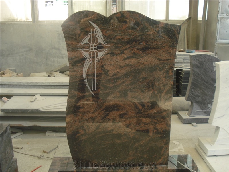 Indian Aurora Granite Tombstone & Monument, Red Granite Tombstone, Aurora Polished Rose Carving Tombstone & Monument