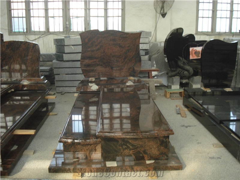 Indian Aurora Granite Tombstone & Monument, Red Granite Tombstone, Aurora Polished Rose Carving Tombstone & Monument