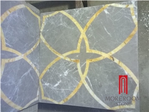 Wall Decoration Round Shape Blue and Golden Marble Mosaic Tile
