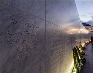 The Canterbury Earthquake Memorial Wall - Italian Carrara Marble Wall and China Basalt Pavers The Canterbury Earthquake Memorial Wall - Italian Carrara Marble Wall and China Basalt Pavers