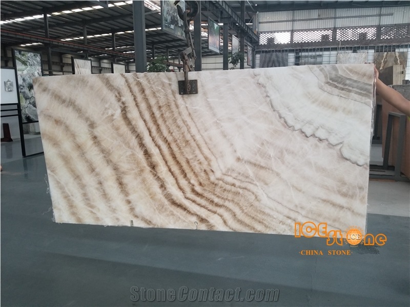 China Polished Bookmatch Beige Onyx Slabs Tiles,Crystal Transparency Wooden Pattern Stone, Countertop Wall Flooring Covering Interior Decoration