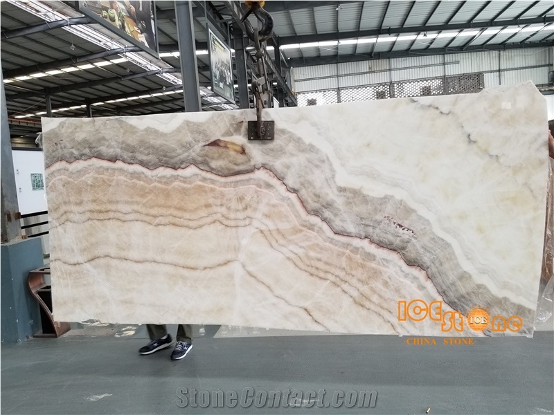 China Polished Bookmatch Beige Onyx Slabs Tiles,Crystal Transparency Wooden Pattern Stone, Countertop Wall Flooring Covering Interior Decoration