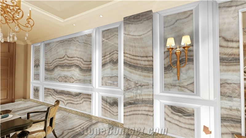 China Polished Bookmatch Beige Onyx Slabs Tiles,Crystal Transparency Wooden Pattern Stone, Countertop Wall Flooring Covering Interior Decoration