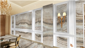 China Polished Bookmatch Beige Onyx Slabs Tiles,Crystal Transparency Wooden Pattern Stone, Countertop Wall Flooring Covering Interior Decoration