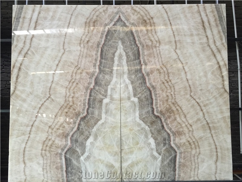 China Polished Bookmatch Beige Onyx Slabs Tiles,Crystal Transparency Wooden Pattern Stone, Countertop Wall Flooring Covering Interior Decoration