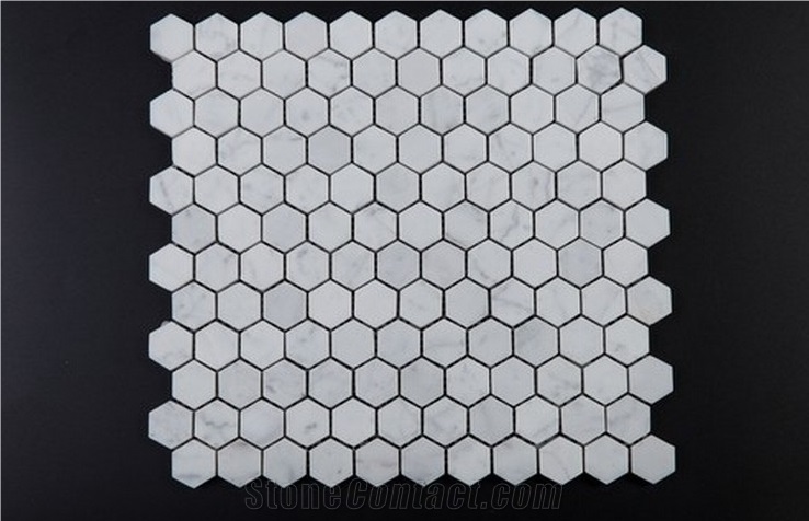 Italian White Carrara Marble Mosaic Hexagon Square Rectangular Polished