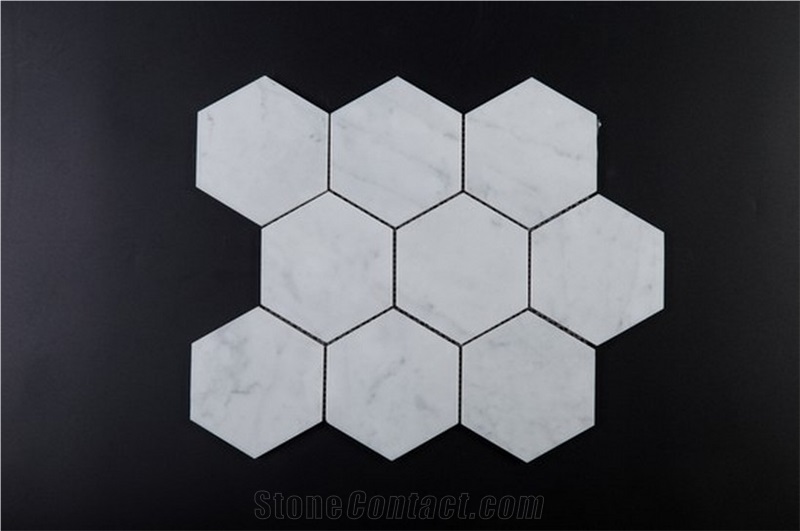 Italian White Carrara Marble Mosaic Hexagon Square Rectangular Polished