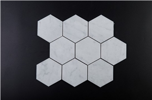Italian White Carrara Marble Mosaic Hexagon Square Rectangular Polished