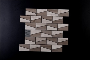 White Grey Wood Vein Marble Mosaics Hexagon Linear Strips Baskerweave