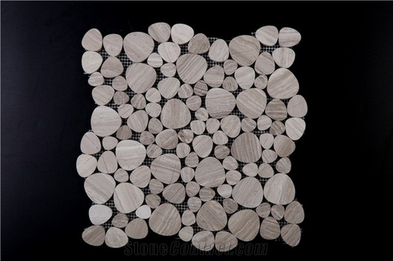 White Grey Wood Vein Marble Mosaics Hexagon Linear Strips Baskerweave