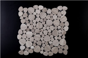 White Grey Wood Vein Marble Mosaics Hexagon Linear Strips Baskerweave