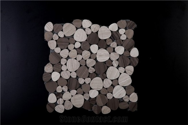 White Grey Wood Vein Marble Mosaics Hexagon Linear Strips Baskerweave