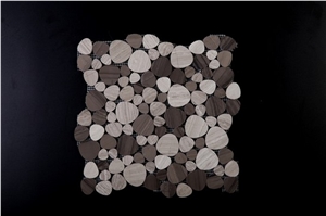 White Grey Wood Vein Marble Mosaics Hexagon Linear Strips Baskerweave
