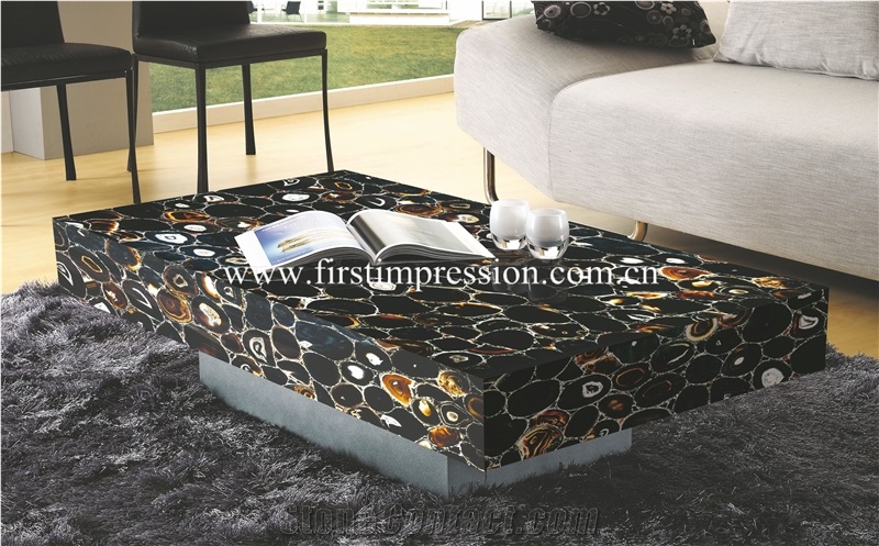 Best Price Black Agate Slabs & Tiles/ Backlit Semiprecious Stone Black Agate Slab Panel/ Agate Gemstone Tiles for Floor, Wall, Tops Covering