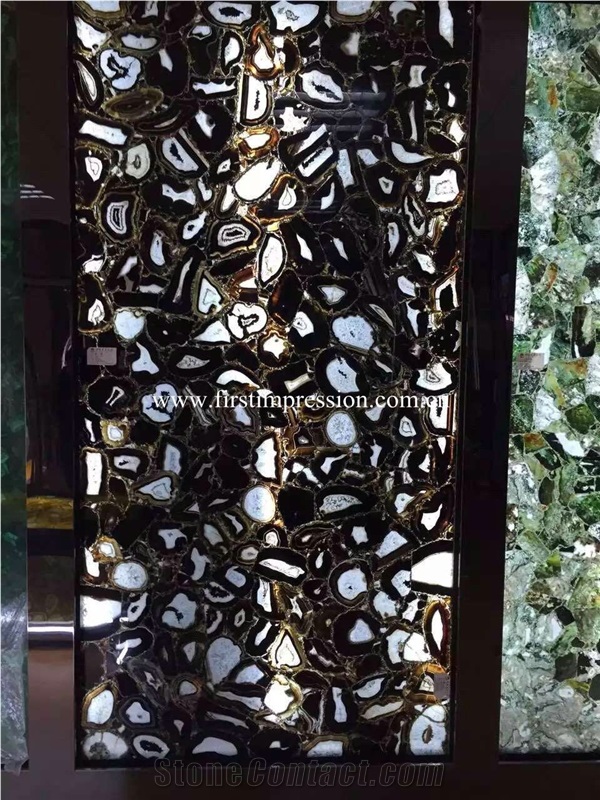 Cheapest Black Agate Slabs & Tiles/ Backlit Semiprecious Stone Black Agate Slab Panel/ Agate Gemstone Tiles for Floor, Wall, Tops Covering