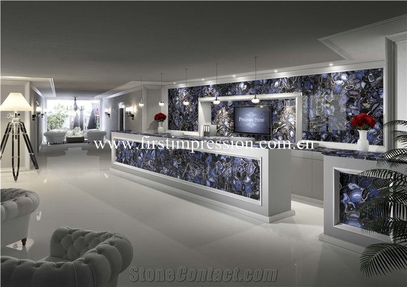 Cheapest Blue Agate Gemstone Backlit Slabs/ Flooring/ Walling/ Agate Mosaic/ Semiprecious Stone/ Blue Agate Semi Precious Stone for House Decoration