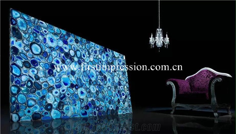 Cheapest Blue Agate Gemstone Backlit Slabs/ Flooring/ Walling/ Agate Mosaic/ Semiprecious Stone/ Blue Agate Semi Precious Stone for House Decoration