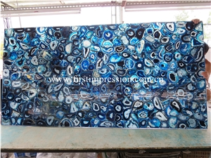 Chinese Blue Agate Gemstone Backlit Slabs/ Flooring/ Walling/ Agate Mosaic/ Semiprecious Stone/ Blue Agate Semi Precious Stone for Bar Top Decoration