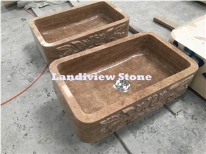 Brown Travertine Kitchen Basin, Travertine Kitchen Sink