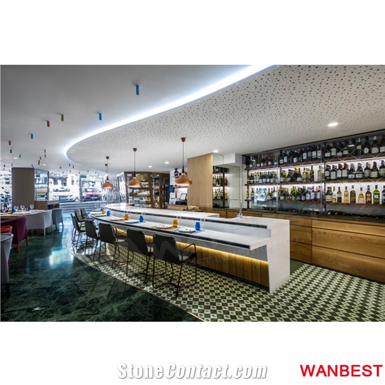 Cheap Custom White Acrylic Top Solid Surface Restaurant Buffet Fast Food Dining Table Coffee Shop Nightclub Pub Bar Counter Reception Cashier Desk
