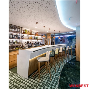 Cheap Custom White Acrylic Top Solid Surface Restaurant Buffet Fast Food Dining Table Coffee Shop Nightclub Pub Bar Counter Reception Cashier Desk