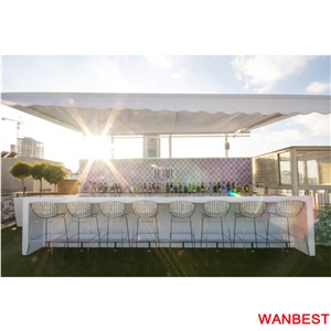 Cheap Custom White Acrylic Top Solid Surface Restaurant Buffet Fast Food Dining Table Coffee Shop Nightclub Pub Bar Counter Reception Cashier Desk