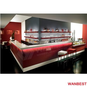 Cheap Solid Surface Marble Top Led Lighting Home Kitchen Nightclub Juice Coffee Wine Pub Bar Drinking Counter Reception Desk with Storage Rack Design